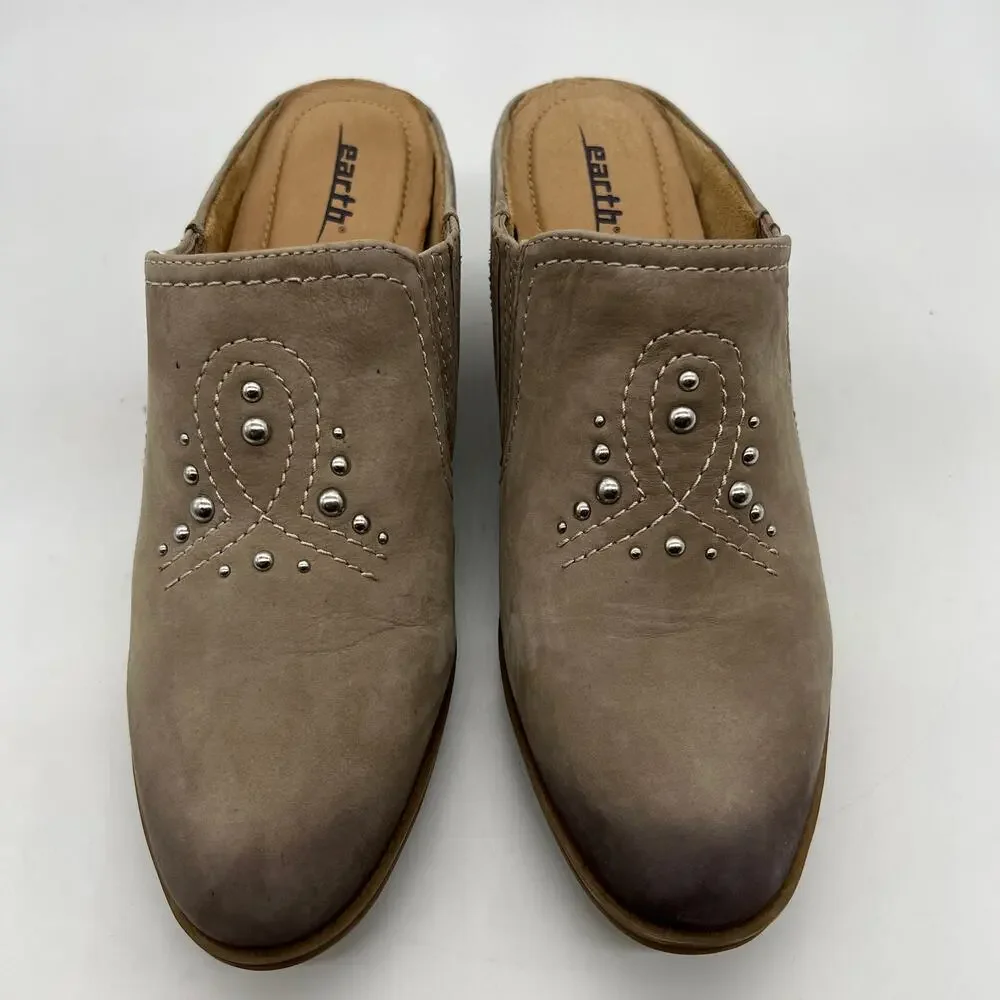 Earth Women's Size 9D Taupe Mules Nubuck Western Detailed